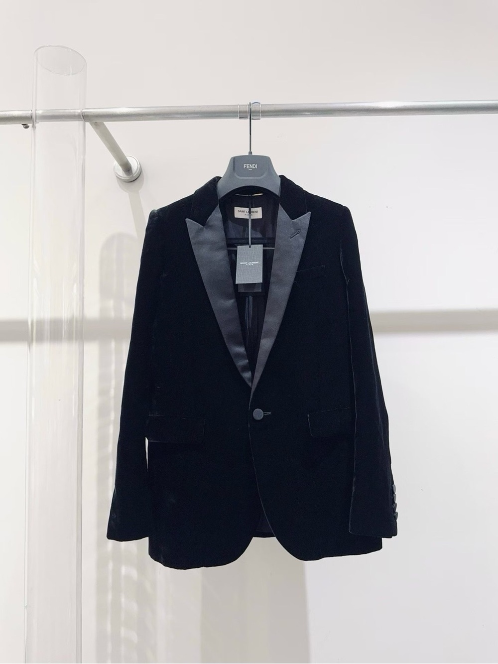 Saint Laurent Black Velvet Tuxedo Jacket with Satin Shawl Lapel